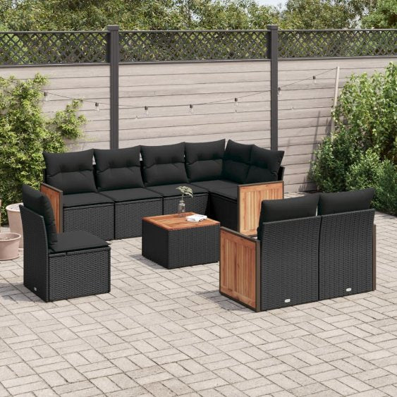 8-tlg. Garten-Sofagarnitur mit Kissen Schwarz Poly Rattan