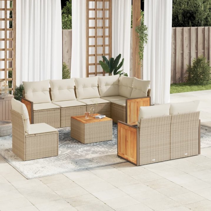 8-tlg. Garten-Sofagarnitur mit Kissen Schwarz Poly Rattan