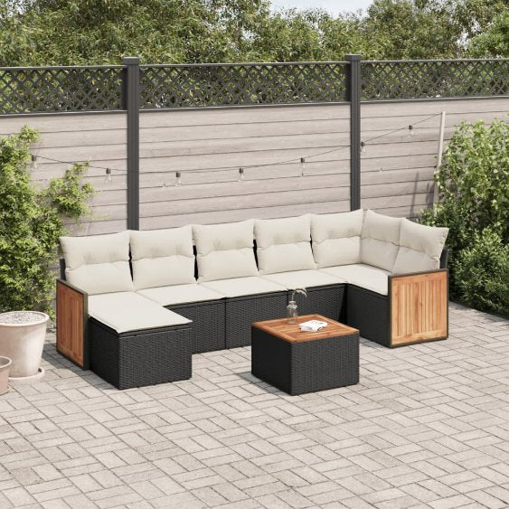 7-tlg. Garten-Sofagarnitur mit Kissen Schwarz Poly Rattan