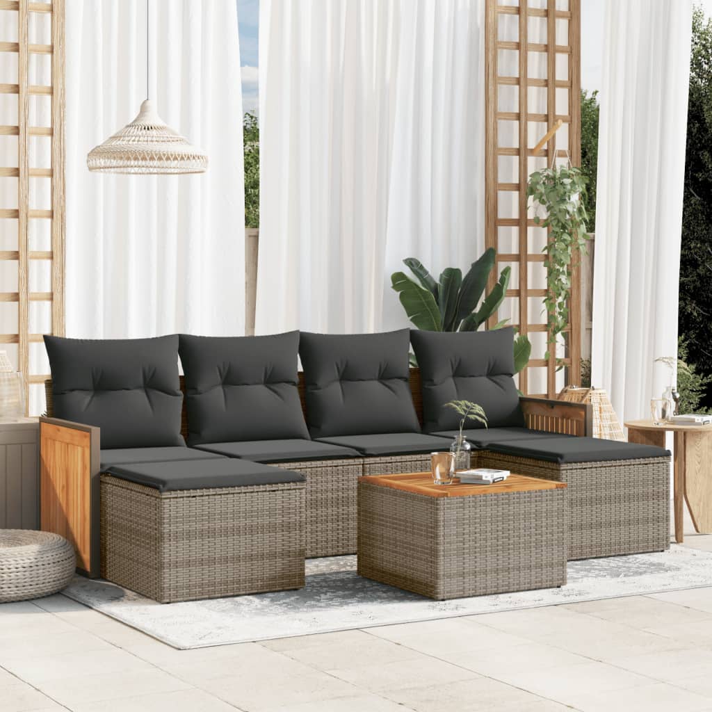 6-tlg. Garten-Sofagarnitur mit Kissen Schwarz Poly Rattan