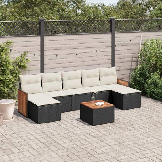 7-tlg. Garten-Sofagarnitur mit Kissen Schwarz Poly Rattan