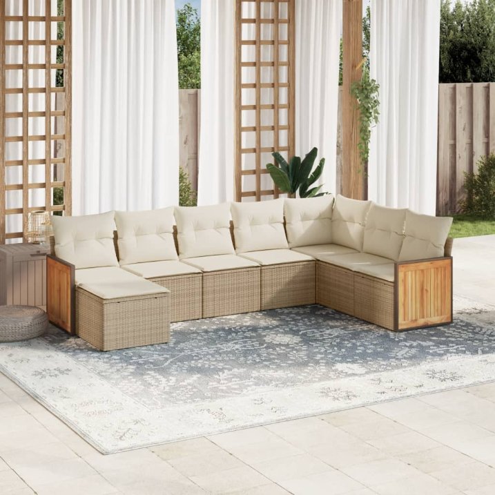 8-tlg. Garten-Sofagarnitur mit Kissen Schwarz Poly Rattan