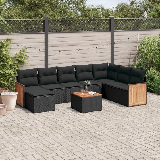 8-tlg. Garten-Sofagarnitur mit Kissen Schwarz Poly Rattan
