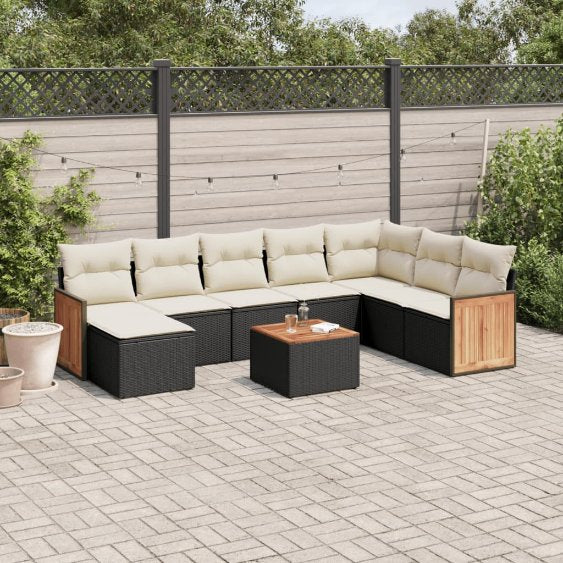 8-tlg. Garten-Sofagarnitur mit Kissen Schwarz Poly Rattan