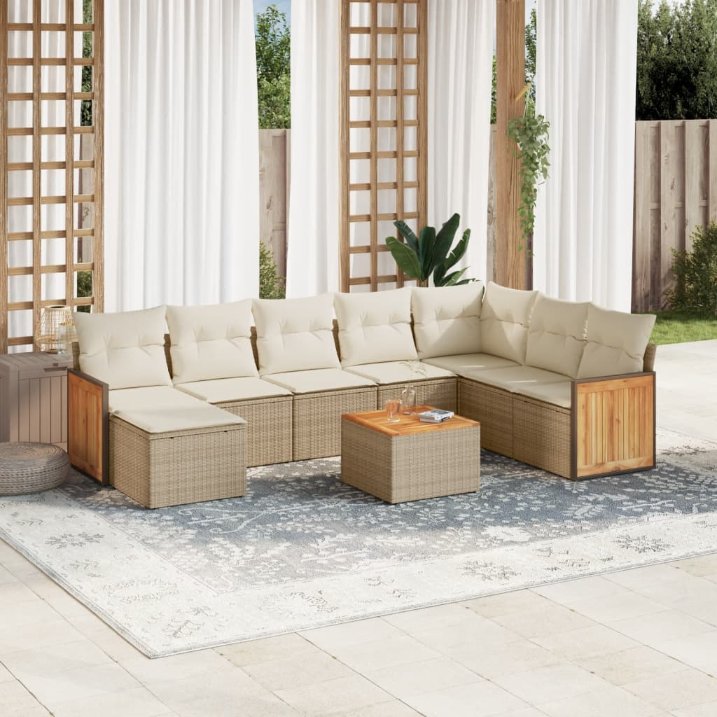 8-tlg. Garten-Sofagarnitur mit Kissen Schwarz Poly Rattan