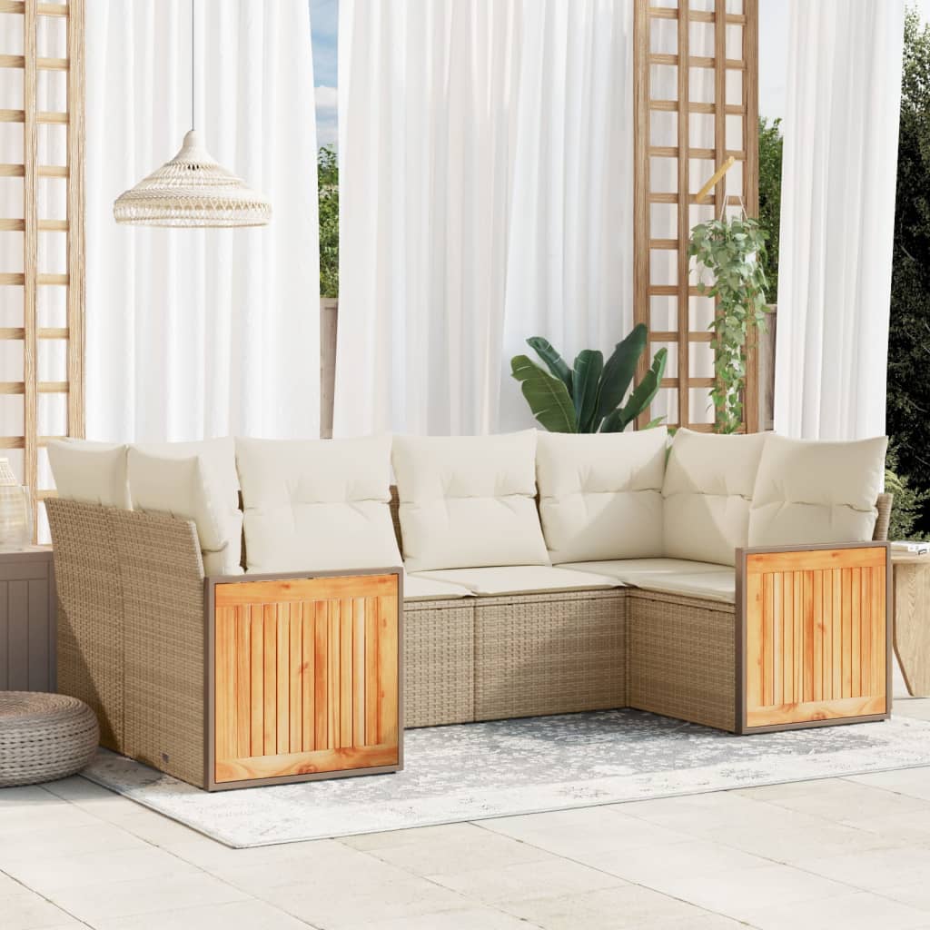6-tlg. Garten-Sofagarnitur mit Kissen Schwarz Poly Rattan