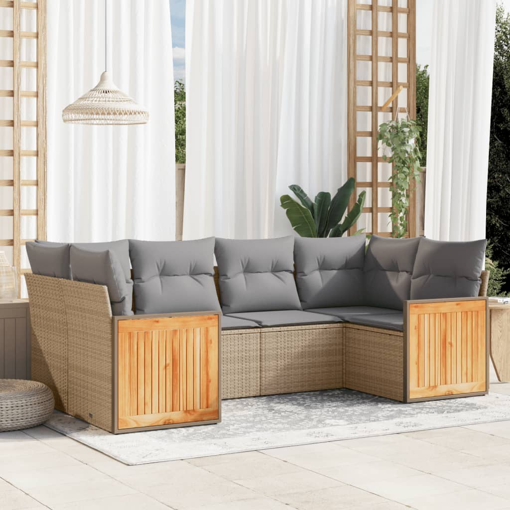 6-tlg. Garten-Sofagarnitur mit Kissen Schwarz Poly Rattan