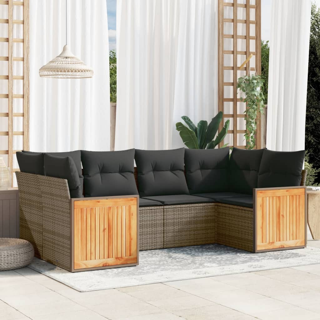 6-tlg. Garten-Sofagarnitur mit Kissen Schwarz Poly Rattan