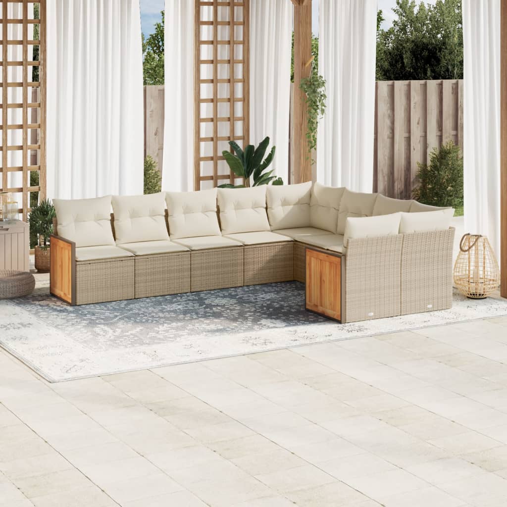 9-tlg. Garten-Sofagarnitur mit Kissen Schwarz Poly Rattan