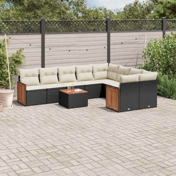 9-tlg. Garten-Sofagarnitur mit Kissen Schwarz Poly Rattan