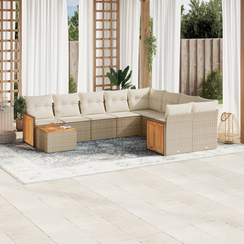 vidaXL 10-tlg. Garten-Sofagarnitur mit Kissen Schwarz Poly Rattan