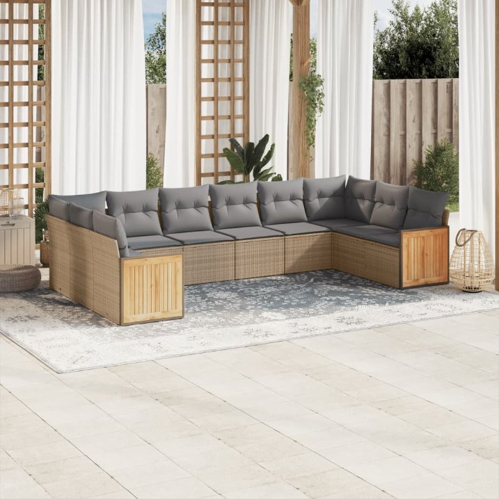 vidaXL 10-tlg. Garten-Sofagarnitur mit Kissen Schwarz Poly Rattan
