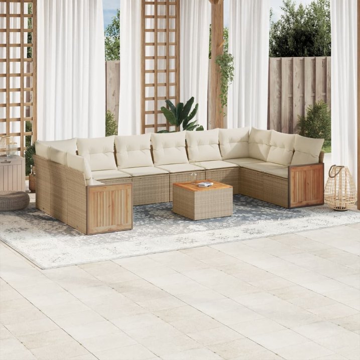 vidaXL 10-tlg. Garten-Sofagarnitur mit Kissen Schwarz Poly Rattan