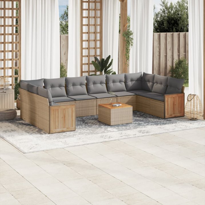 vidaXL 10-tlg. Garten-Sofagarnitur mit Kissen Schwarz Poly Rattan