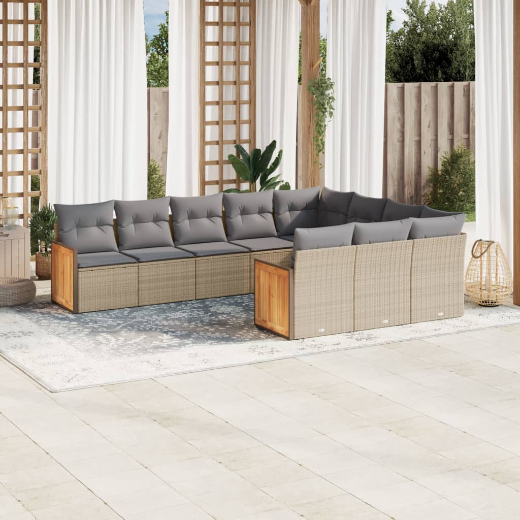 vidaXL 10-tlg. Garten-Sofagarnitur mit Kissen Schwarz Poly Rattan