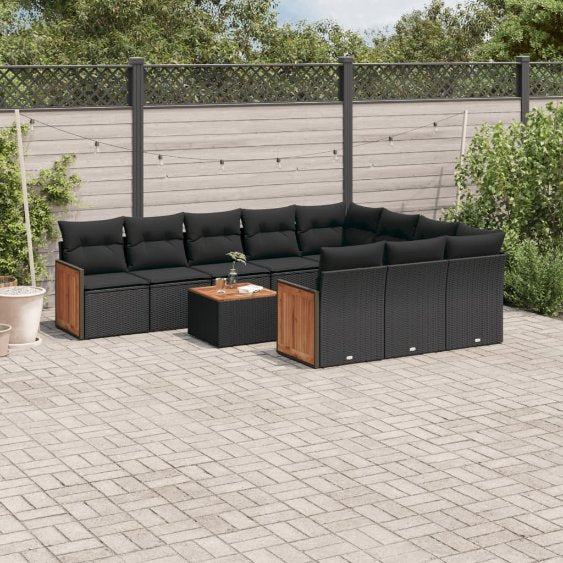 vidaXL 10-tlg. Garten-Sofagarnitur mit Kissen Schwarz Poly Rattan