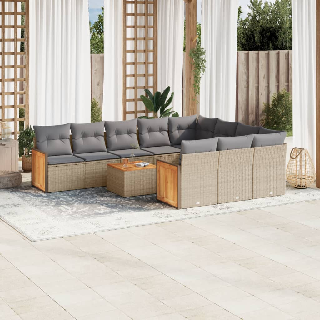 vidaXL 10-tlg. Garten-Sofagarnitur mit Kissen Schwarz Poly Rattan
