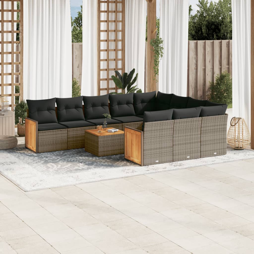 vidaXL 10-tlg. Garten-Sofagarnitur mit Kissen Schwarz Poly Rattan