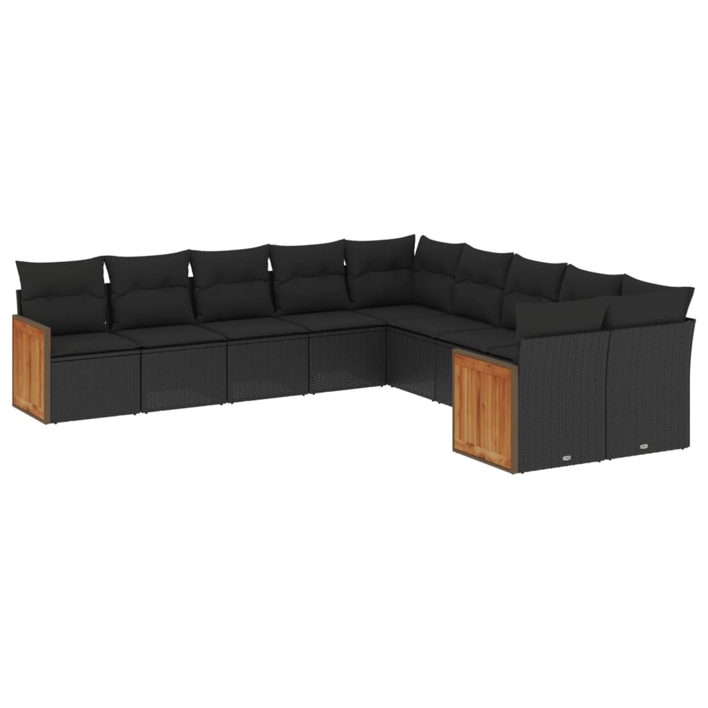 vidaXL 10-tlg. Garten-Sofagarnitur mit Kissen Schwarz Poly Rattan