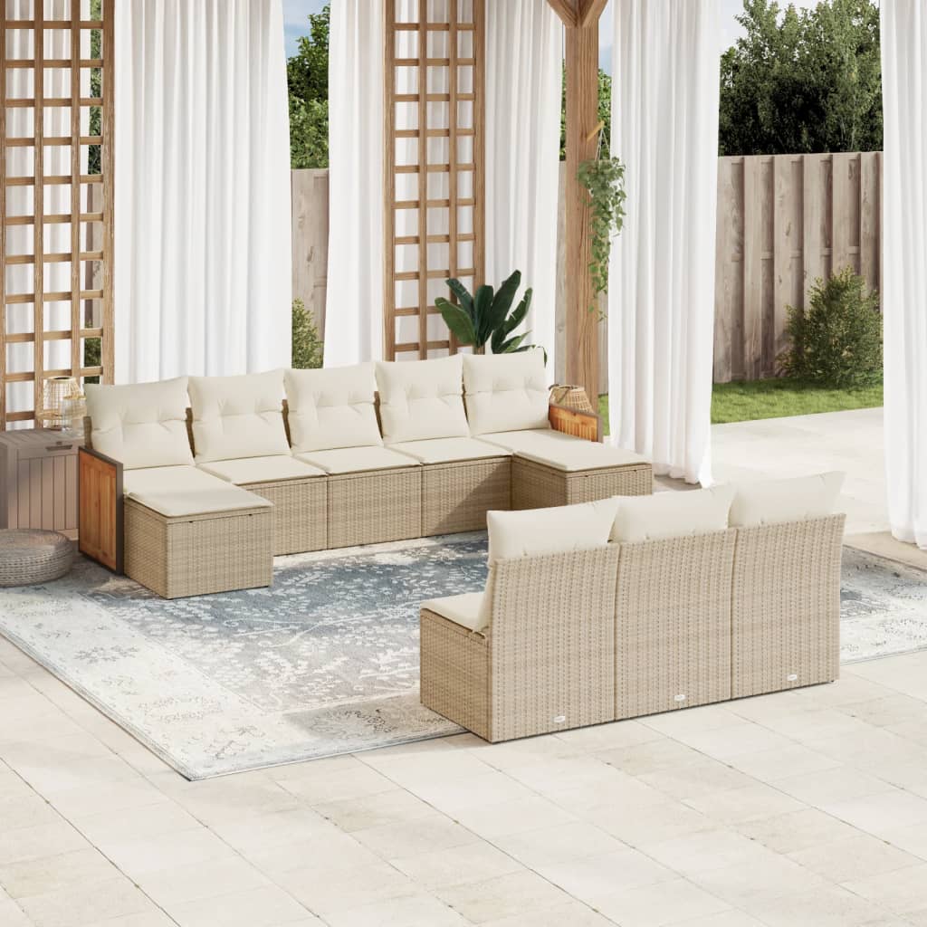 vidaXL 10-tlg. Garten-Sofagarnitur mit Kissen Schwarz Poly Rattan