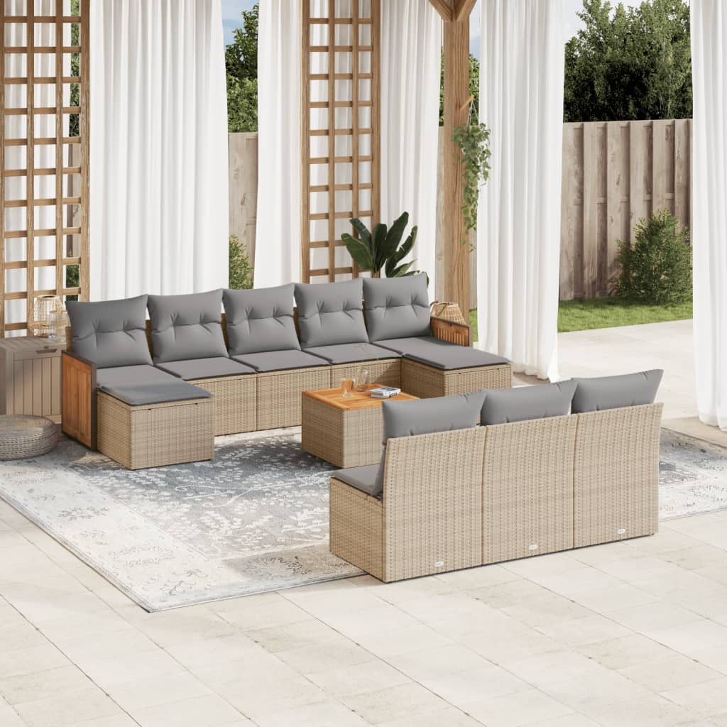vidaXL 10-tlg. Garten-Sofagarnitur mit Kissen Schwarz Poly Rattan