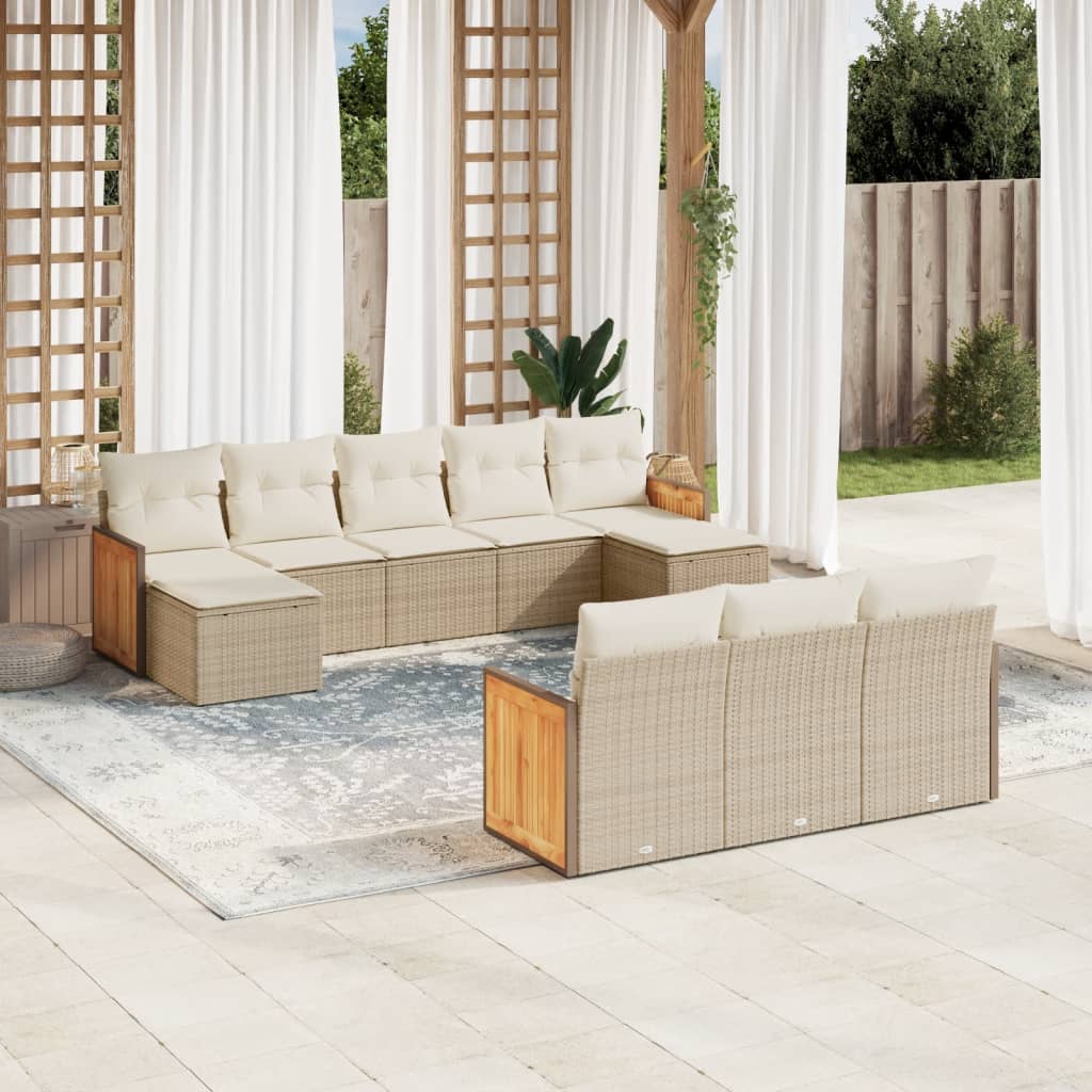 vidaXL 10-tlg. Garten-Sofagarnitur mit Kissen Schwarz Poly Rattan