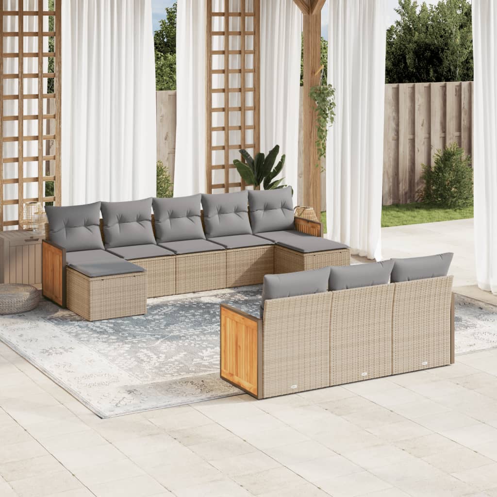 vidaXL 10-tlg. Garten-Sofagarnitur mit Kissen Schwarz Poly Rattan