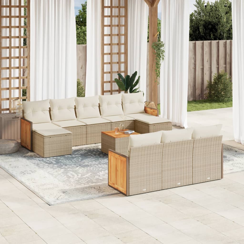 vidaXL 10-tlg. Garten-Sofagarnitur mit Kissen Schwarz Poly Rattan