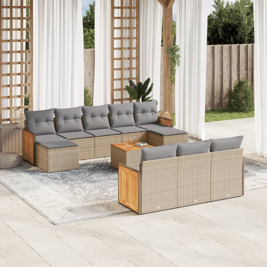 vidaXL 10-tlg. Garten-Sofagarnitur mit Kissen Schwarz Poly Rattan