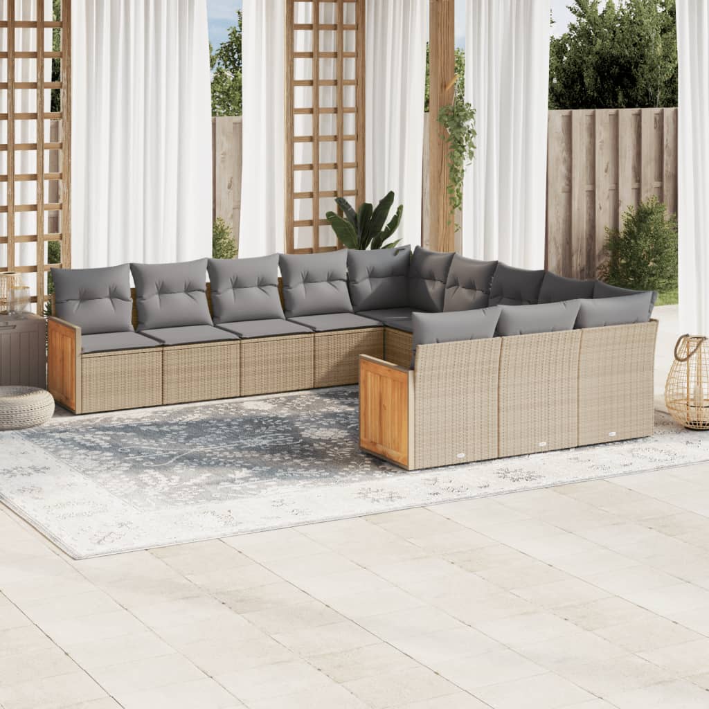 vidaXL 11-tlg. Garten-Sofagarnitur mit Kissen Schwarz Poly Rattan