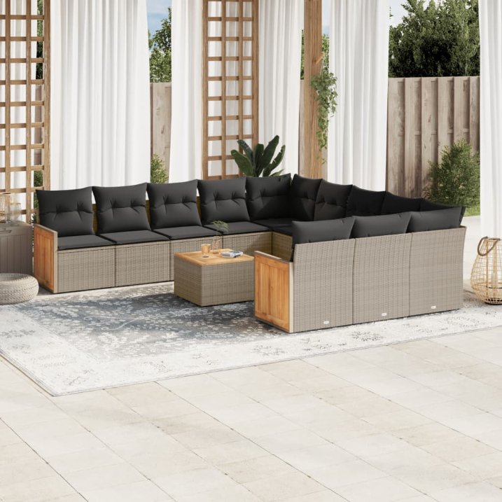 vidaXL 11-tlg. Garten-Sofagarnitur mit Kissen Schwarz Poly Rattan