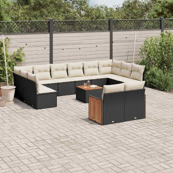 12-tlg. Garten-Sofagarnitur mit Kissen Schwarz Poly Rattan