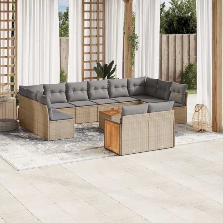 12-tlg. Garten-Sofagarnitur mit Kissen Schwarz Poly Rattan