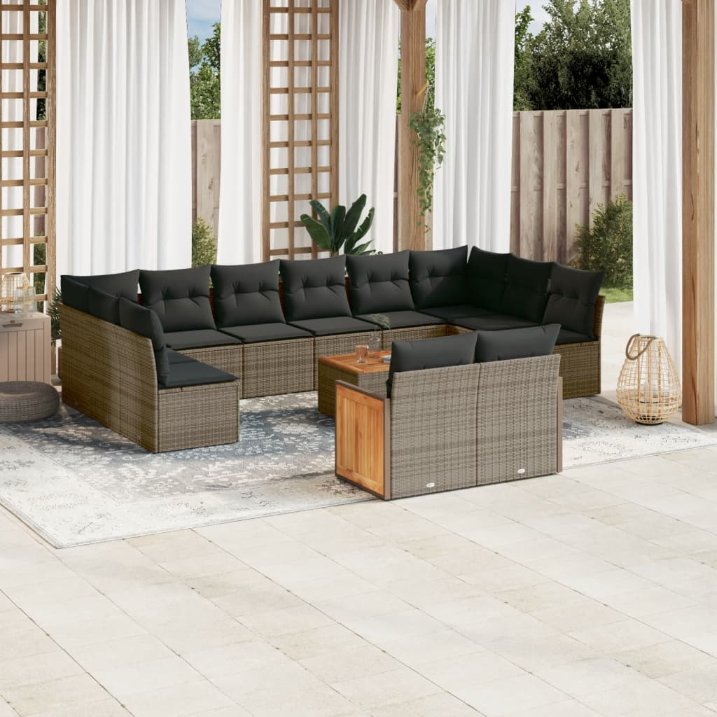 12-tlg. Garten-Sofagarnitur mit Kissen Schwarz Poly Rattan