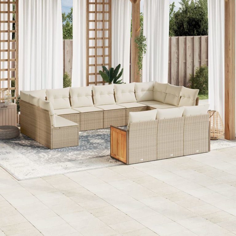 13-tlg. Garten-Sofagarnitur mit Kissen Schwarz Poly Rattan