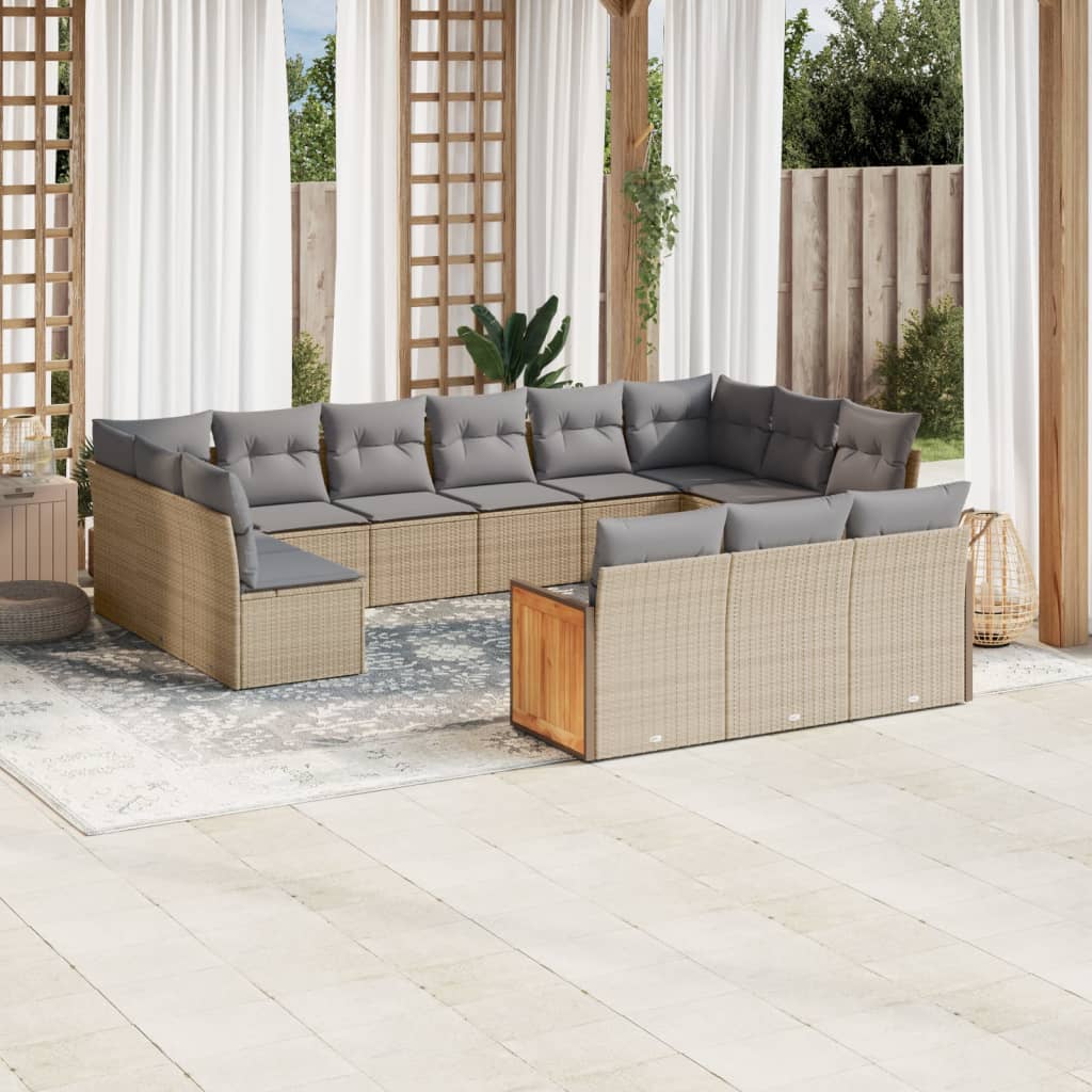 13-tlg. Garten-Sofagarnitur mit Kissen Schwarz Poly Rattan