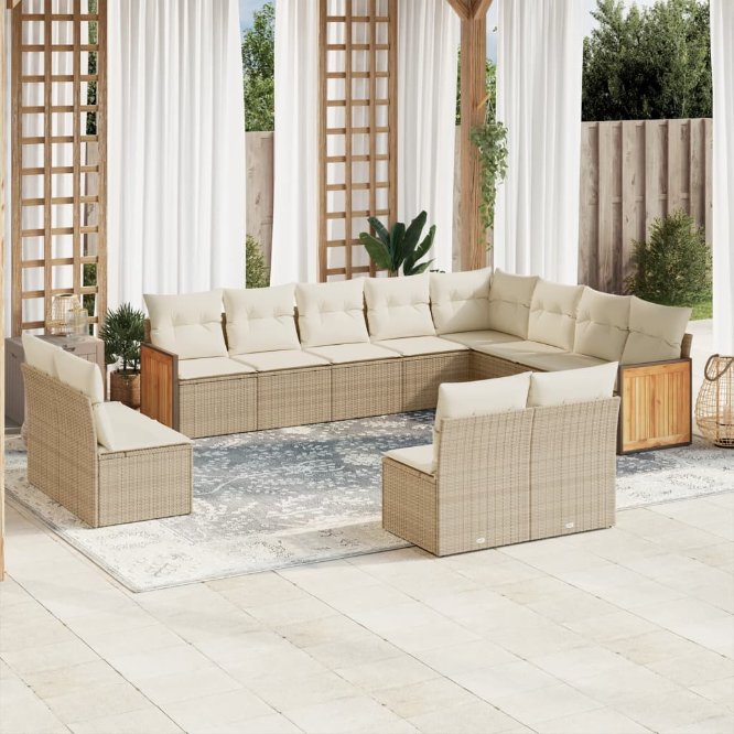 12-tlg. Garten-Sofagarnitur mit Kissen Schwarz Poly Rattan