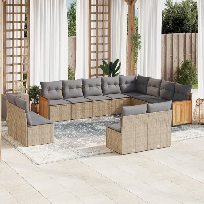 12-tlg. Garten-Sofagarnitur mit Kissen Schwarz Poly Rattan