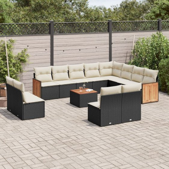 12-tlg. Garten-Sofagarnitur mit Kissen Schwarz Poly Rattan