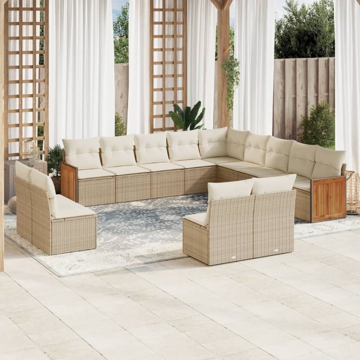 13-tlg. Garten-Sofagarnitur mit Kissen Schwarz Poly Rattan
