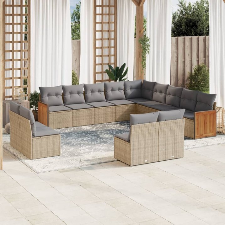 13-tlg. Garten-Sofagarnitur mit Kissen Schwarz Poly Rattan