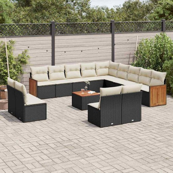 13-tlg. Garten-Sofagarnitur mit Kissen Schwarz Poly Rattan