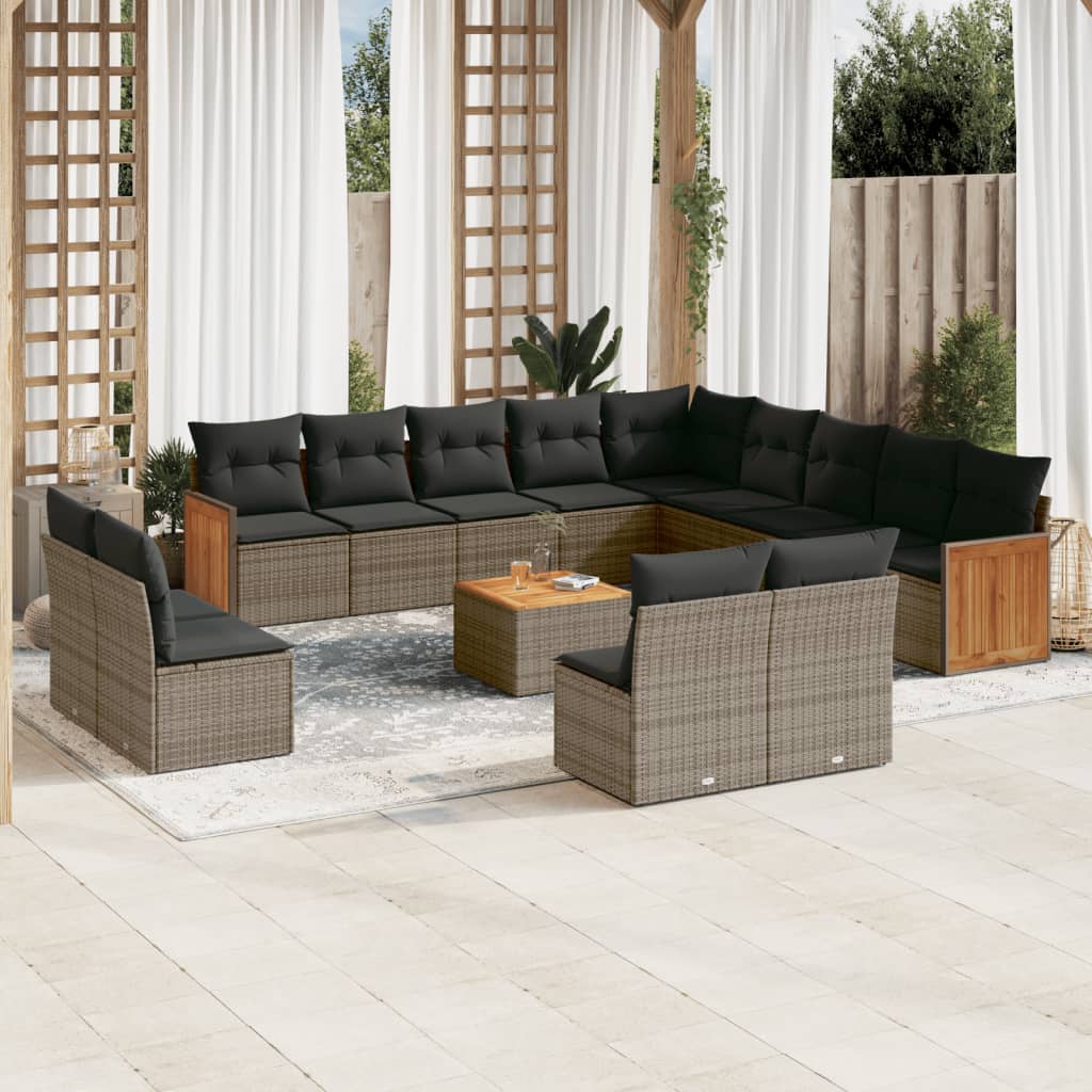 13-tlg. Garten-Sofagarnitur mit Kissen Schwarz Poly Rattan