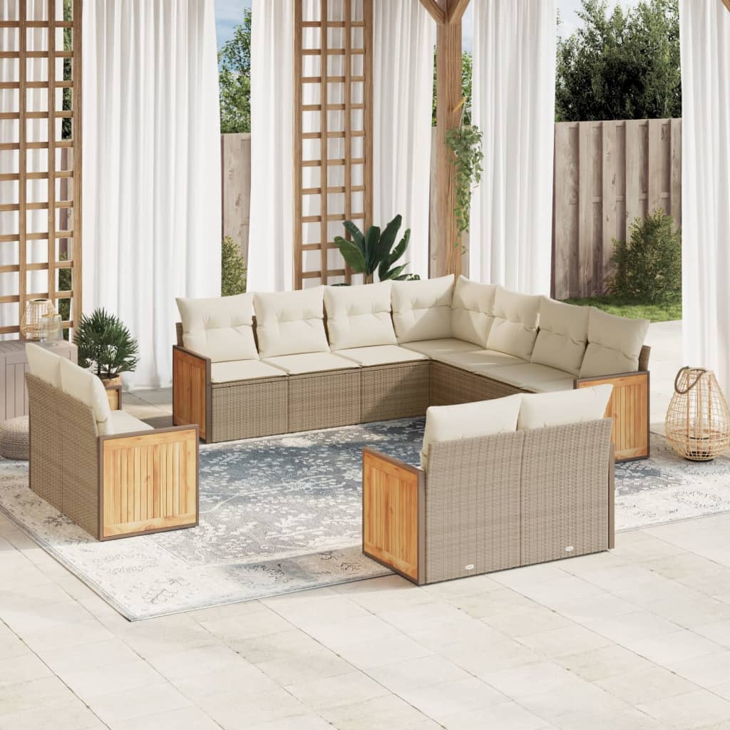 vidaXL 11-tlg. Garten-Sofagarnitur mit Kissen Schwarz Poly Rattan