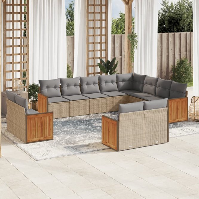 12-tlg. Garten-Sofagarnitur mit Kissen Schwarz Poly Rattan