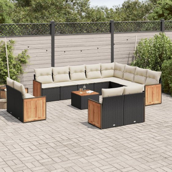12-tlg. Garten-Sofagarnitur mit Kissen Schwarz Poly Rattan