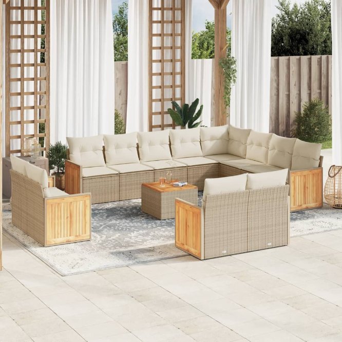 12-tlg. Garten-Sofagarnitur mit Kissen Schwarz Poly Rattan