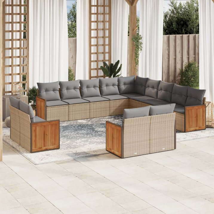 13-tlg. Garten-Sofagarnitur mit Kissen Schwarz Poly Rattan