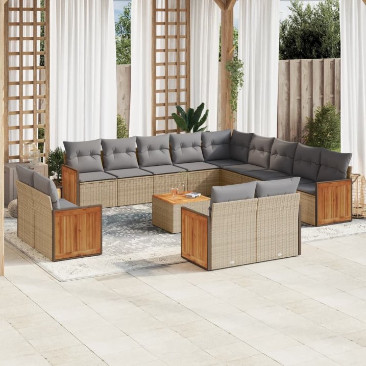 13-tlg. Garten-Sofagarnitur mit Kissen Schwarz Poly Rattan