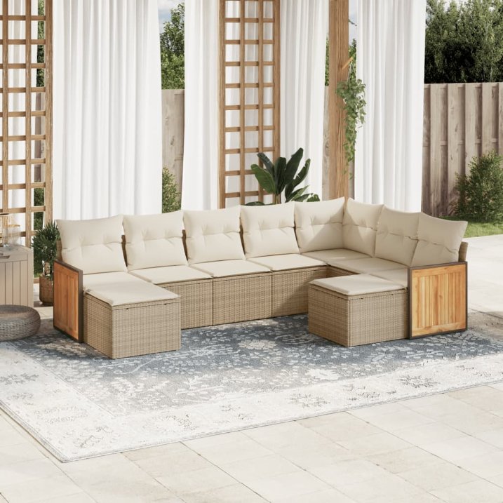 9-tlg. Garten-Sofagarnitur mit Kissen Schwarz Poly Rattan
